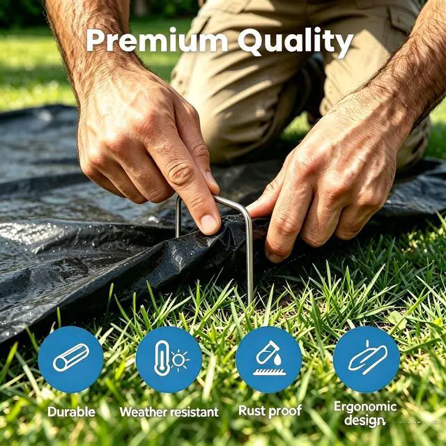 Alt view image 6 of 6 - 5 Inch Landscape Staples, 25 Pack Heavy Duty Galvanized U-Shaped Garden Stakes & Sod Pins for Weed Barrier, Landscape Fabric, Irrigation Tubing, Ground Anchoring - Rust Resistant