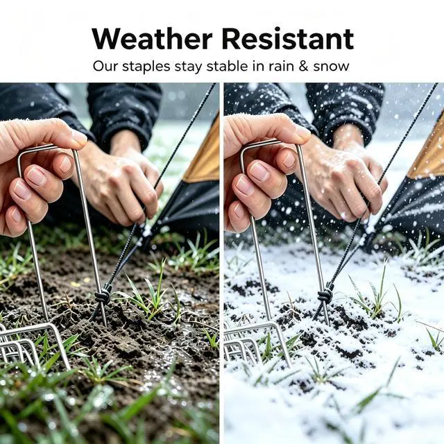 Alt view image 5 of 6 - 5 Inch Landscape Staples, 25 Pack Heavy Duty Galvanized U-Shaped Garden Stakes & Sod Pins for Weed Barrier, Landscape Fabric, Irrigation Tubing, Ground Anchoring - Rust Resistant