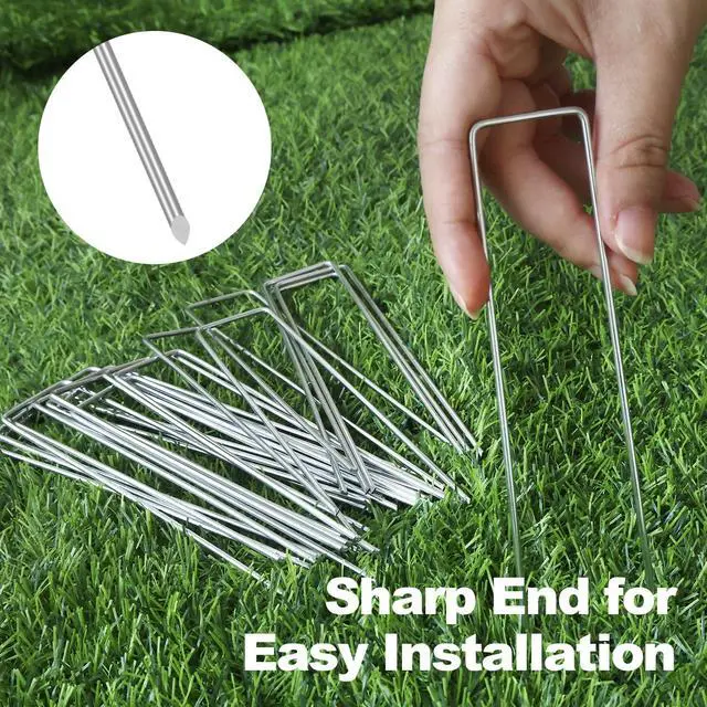 Alt view image 3 of 7 - 50 Pack Landscape Staples 6 Inch, Galvanized Garden Stakes | U-shaped Pins Ground Staples for Tent, Yard, Weed Barrier Fabric, Lawn, Turf, Sod, Irrigation, Outdoor Decorations