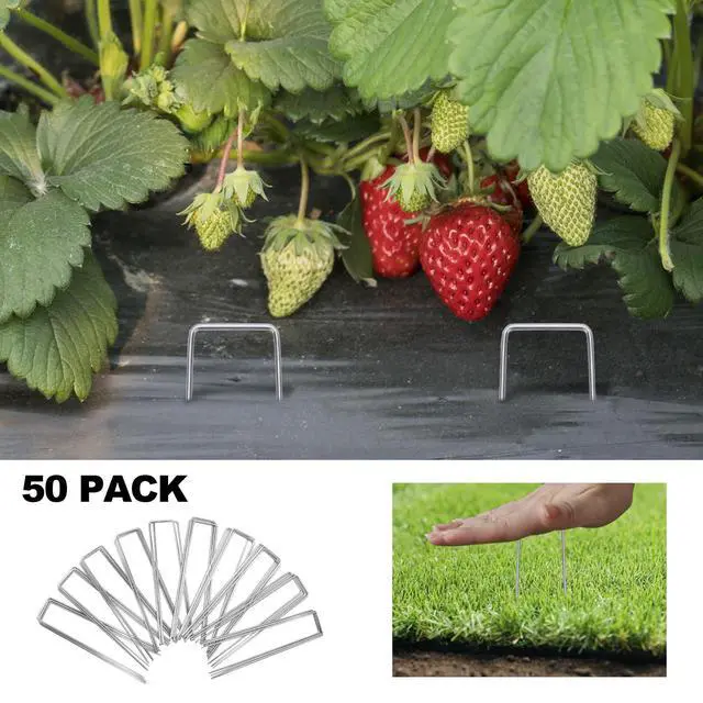 Alt view image 4 of 7 - 50 Pack Landscape Staples 6 Inch, Galvanized Garden Stakes | U-shaped Pins Ground Staples for Tent, Yard, Weed Barrier Fabric, Lawn, Turf, Sod, Irrigation, Outdoor Decorations