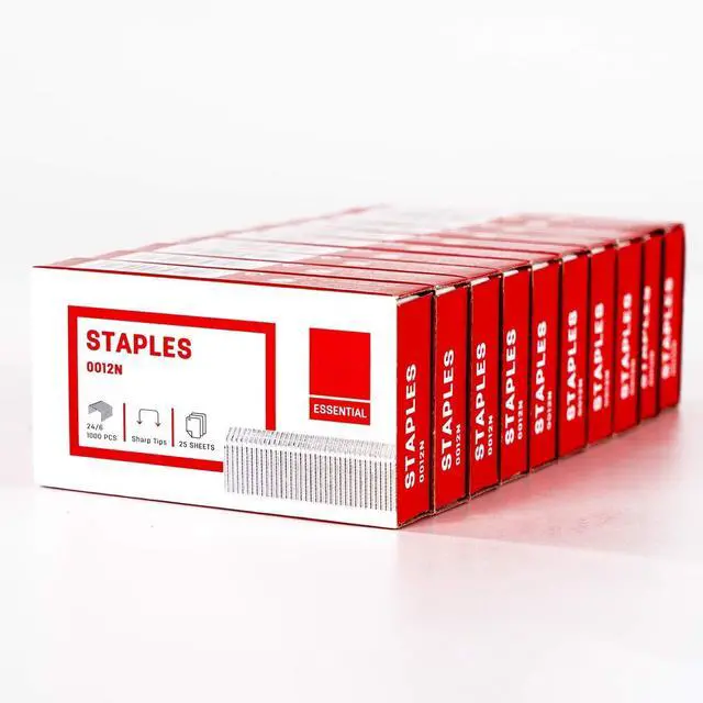 Main image of 10,000 Staples, Standard 1/4 Inch Length, 24/6 | Fits 25, 40 and 60 Sheet Capacity Staplers, Jam Free Sharp Chisel Point, 10 Boxes of 1,000 Staples, Fits Standard Staplers