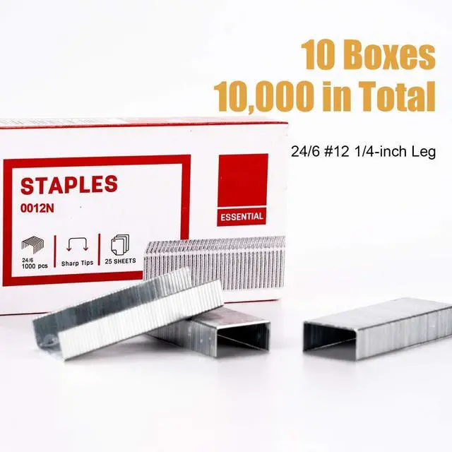 Alt view image 2 of 6 - 10,000 Staples, Standard 1/4 Inch Length, 24/6 | Fits 25, 40 and 60 Sheet Capacity Staplers, Jam Free Sharp Chisel Point, 10 Boxes of 1,000 Staples, Fits Standard Staplers