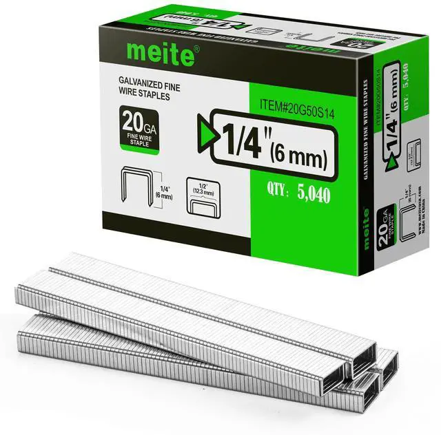 Main image of 20 Gauge Staples, 1/2" (12.5mm) Crown, 1/4-Inch Length, 5,040 PCS | Galvanized Heavy Duty Staples for Pneumatic, Electric 20GA Stapler, for Upholstery, Crafts, Fits MT5016S, MT5016SLN