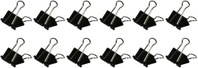 Main image of International Corp. 99050 Binder Clips,Medium,1-1/4-Inch Wide,5/8-Inch Cap, 12/BX, Black/Silver