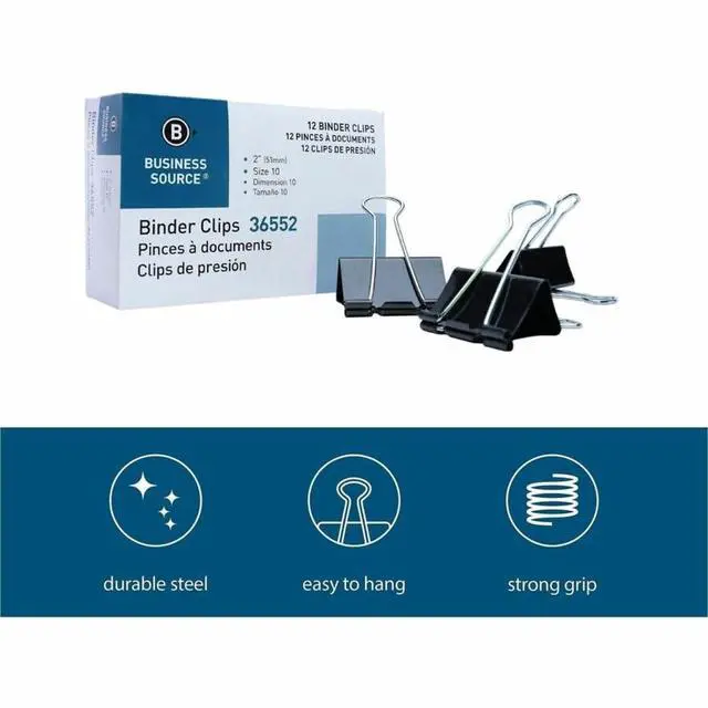Alt view image 2 of 2 - Fold-Back Binder Clips, Black, Large (Pack of 12)