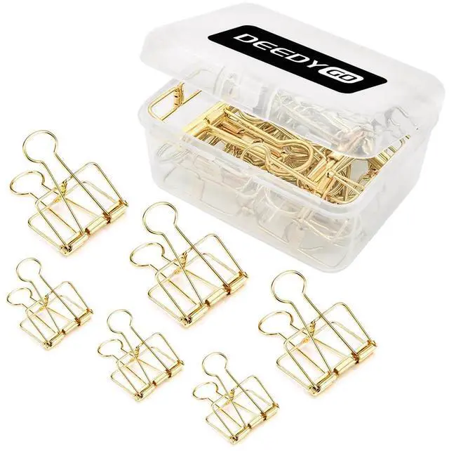Main image of 20 PCS Gold Wire Binder Clips, Assorted Sizes (10 Medium, 10 Small) | Stainless Steel Hollow Binder Clamps for Paperwork, Sewing, Crafts, Teacher, Office School Supplies, Food Packages