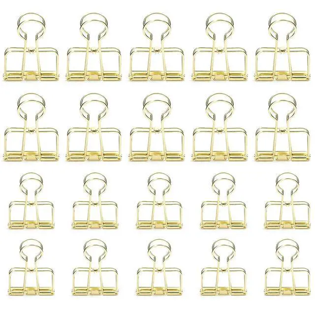 Alt view image 2 of 5 - 20 PCS Gold Wire Binder Clips, Assorted Sizes (10 Medium, 10 Small) | Stainless Steel Hollow Binder Clamps for Paperwork, Sewing, Crafts, Teacher, Office School Supplies, Food Packages
