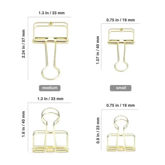 Alt view image 3 of 5 - 20 PCS Gold Wire Binder Clips, Assorted Sizes (10 Medium, 10 Small) | Stainless Steel Hollow Binder Clamps for Paperwork, Sewing, Crafts, Teacher, Office School Supplies, Food Packages
