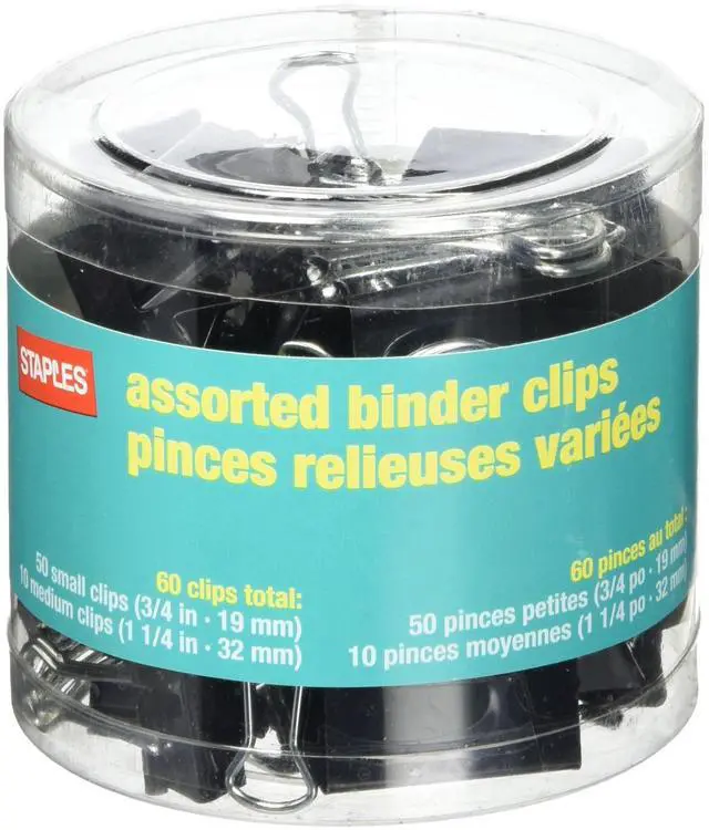 Main image of STPL Staples Binder Clips, Assorted Sizes, Black, 60-Pack
