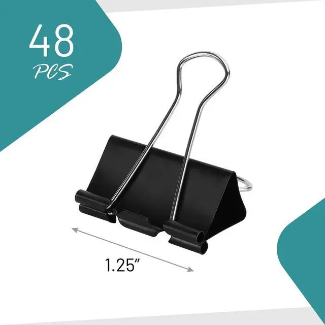 Alt view image 3 of 7 - Binder Clips - 48 Medium Binder Clips, 1.25 Inch Black Paper Clamps, File Clip for Home, Office and School Supplies