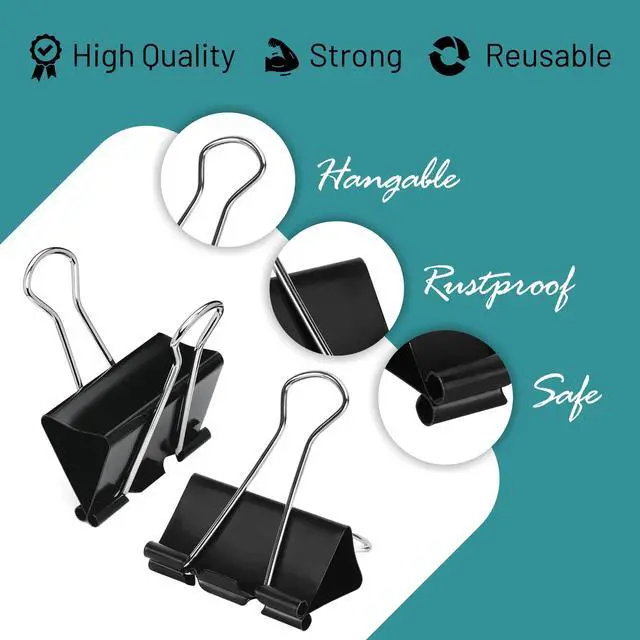 Alt view image 5 of 7 - Binder Clips - 48 Medium Binder Clips, 1.25 Inch Black Paper Clamps, File Clip for Home, Office and School Supplies