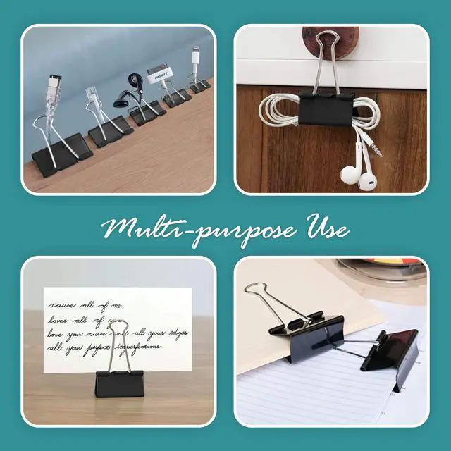 Alt view image 6 of 7 - Binder Clips - 48 Medium Binder Clips, 1.25 Inch Black Paper Clamps, File Clip for Home, Office and School Supplies