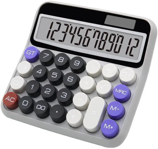Main image of Black Gray Calculator, Big Button Calculator with Large LCD Display | Black Gray Calculators Desktop for Offices, Solar Calculator Powered by two Modes, Black Desk Accessories