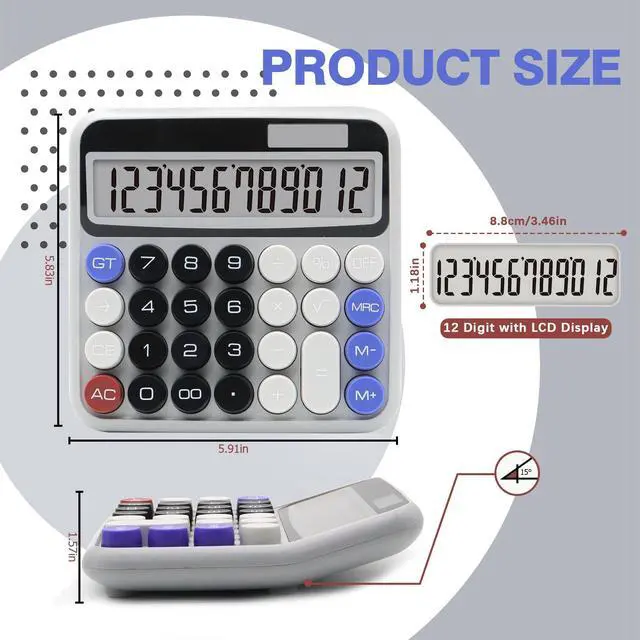 Alt view image 2 of 6 - Black Gray Calculator, Big Button Calculator with Large LCD Display | Black Gray Calculators Desktop for Offices, Solar Calculator Powered by two Modes, Black Desk Accessories