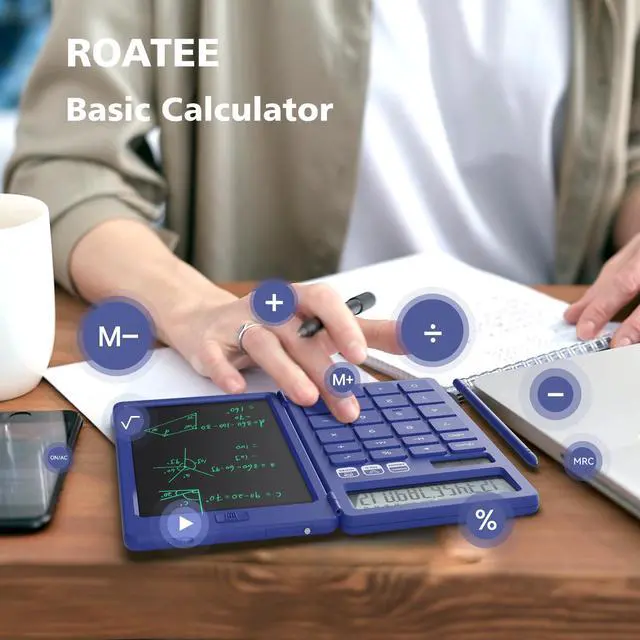 Alt view image 2 of 6 - Desk Calculator with Erasable LCD Notepad Calculators Desktop Basic Calculators for Middle School Cute Pocket Solar Calculator Office Desk Accessories Supplies Home Office Essential Big Button