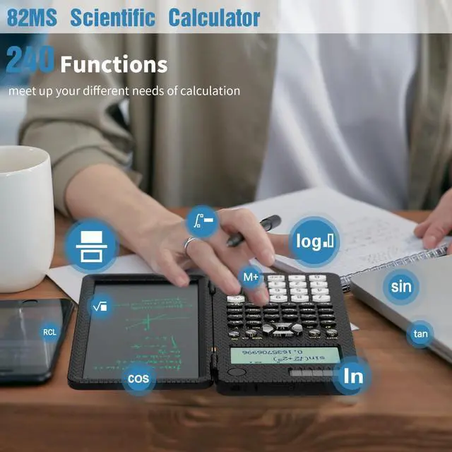 Alt view image 2 of 5 - 82MS Scientific Calculator 240 Functions 2-Line Display for Middle Students | Scientific Calculator with Notepad, Middle and High Students Back to School Supplie, Foldable Solar & Battery Power