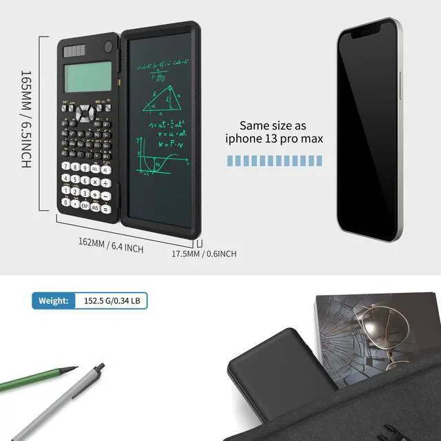 Alt view image 4 of 5 - 82MS Scientific Calculator 240 Functions 2-Line Display for Middle Students | Scientific Calculator with Notepad, Middle and High Students Back to School Supplie, Foldable Solar & Battery Power