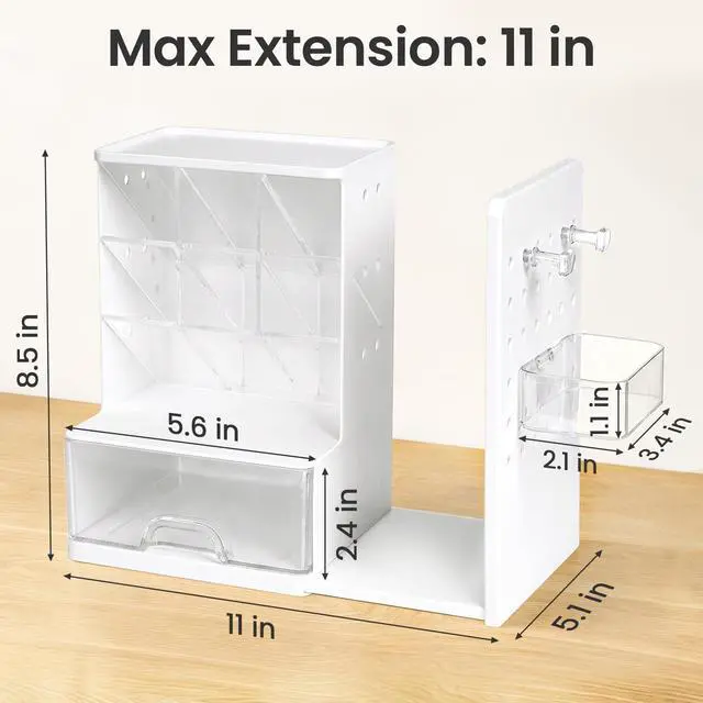 Alt view image 2 of 7 - Desk Organizer with Bookends, Pegboard & Drawer, Pen & Pencil Holder | Desk Accessories with 5 Compartments, Teacher School Office Supplies, Dorm Room Organization Storage for Sticky Notes, Pink