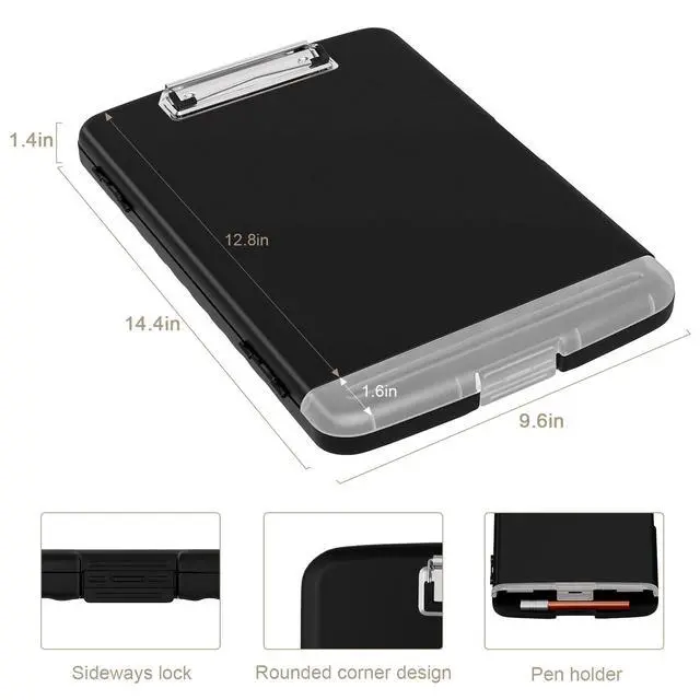Alt view image 3 of 7 - Clipboard with Storage, 8.5 x 11 Clip Board with Pen Holder, Black | High Capacity, Heavy Duty Plastic Organization Box for A4 Legal Paper Folder, Folio & Side-Opening Nurses, Teachers, Student