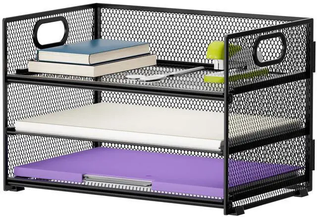 Main image of 3 Tier Paper Organizer Letter Tray, Mesh File Organizer with Handle, Paper Sorter Desk Organizer for Home Office Supplies