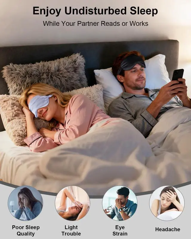 Alt view image 4 of 7 - 2 Pack Silk Sleep Masks, Light Blocking Eye Masks, Black & Purple | Silky Soft Feel, Light Blocking Design, Gentle Elastic Fit, Breathable Comfort for Sleep, Travel and Naps