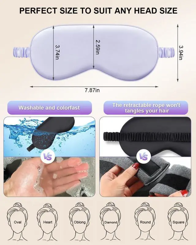 Alt view image 2 of 7 - 2 Pack Silk Sleep Masks, Light Blocking Eye Masks, Black & Purple | Silky Soft Feel, Light Blocking Design, Gentle Elastic Fit, Breathable Comfort for Sleep, Travel and Naps