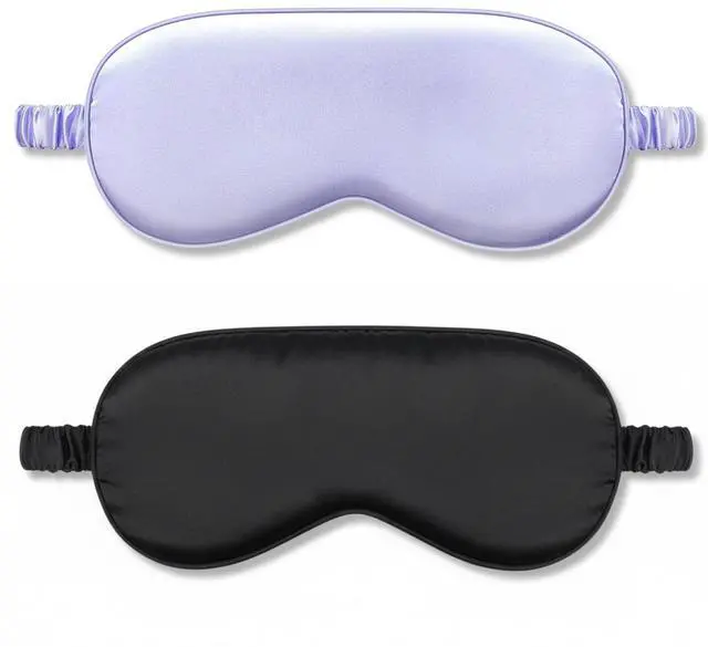 Main image of 2 Pack Silk Sleep Masks, Light Blocking Eye Masks, Black & Purple | Silky Soft Feel, Light Blocking Design, Gentle Elastic Fit, Breathable Comfort for Sleep, Travel and Naps