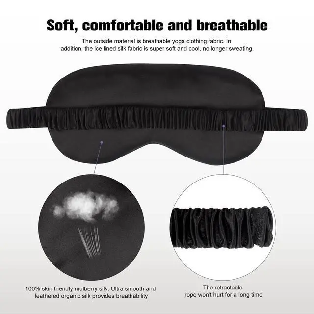 Alt view image 7 of 7 - 2 Pack Silk Sleep Masks, Light Blocking Eye Masks, Black & Purple | Silky Soft Feel, Light Blocking Design, Gentle Elastic Fit, Breathable Comfort for Sleep, Travel and Naps