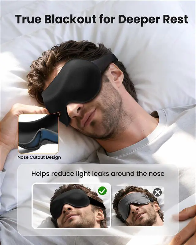 Alt view image 2 of 7 - 3 Pack Sleep Masks for Side Sleepers, True Blackout 3D Eye Mask for Sleeping, Zero Eye Pressure, Lash-Friendly, Adjustable Soft Eye Cover for Women Men, Travel Night Blindfold