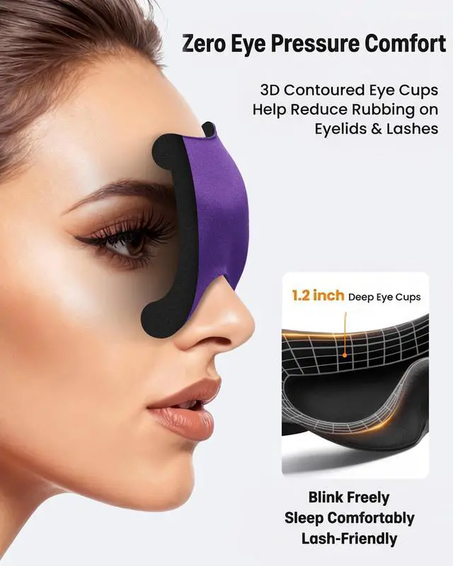Alt view image 3 of 7 - 3 Pack Sleep Masks for Side Sleepers, True Blackout 3D Eye Mask for Sleeping, Zero Eye Pressure, Lash-Friendly, Adjustable Soft Eye Cover for Women Men, Travel Night Blindfold