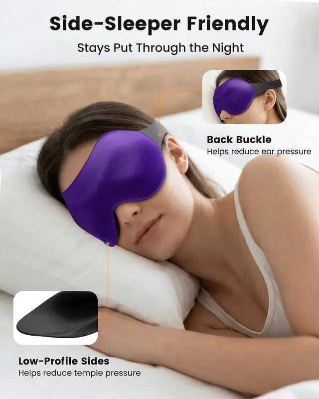 Alt view image 4 of 7 - 3 Pack Sleep Masks for Side Sleepers, True Blackout 3D Eye Mask for Sleeping, Zero Eye Pressure, Lash-Friendly, Adjustable Soft Eye Cover for Women Men, Travel Night Blindfold