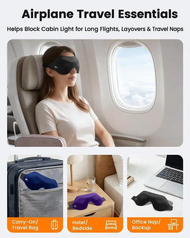 Alt view image 7 of 7 - 3 Pack Sleep Masks for Side Sleepers, True Blackout 3D Eye Mask for Sleeping, Zero Eye Pressure, Lash-Friendly, Adjustable Soft Eye Cover for Women Men, Travel Night Blindfold