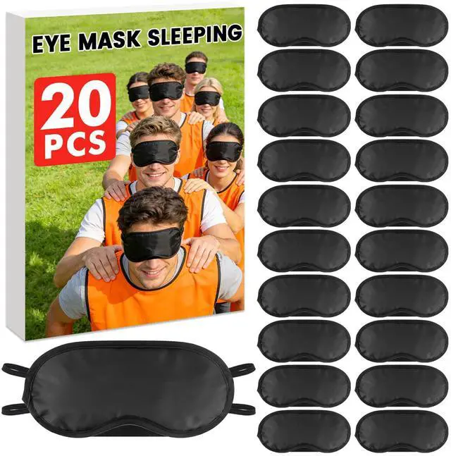 Main image of 20 PCS Sleep Eye Masks Blindfolds - Light-Tight with Nose Pad & Adjustable Strap, Bulk Comfortable Breathable Party Supplies for Team Building Travel, Black Eye Cover for Women Men