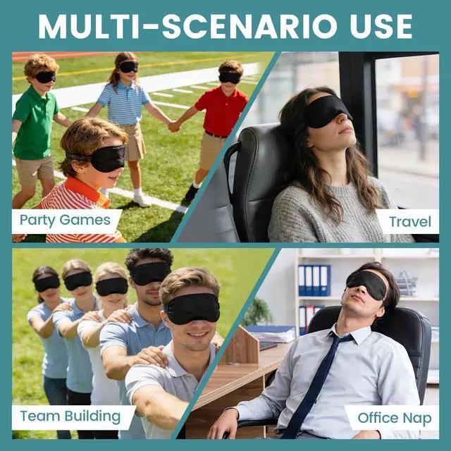 Alt view image 3 of 7 - 20 PCS Sleep Eye Masks Blindfolds - Light-Tight with Nose Pad & Adjustable Strap, Bulk Comfortable Breathable Party Supplies for Team Building Travel, Black Eye Cover for Women Men