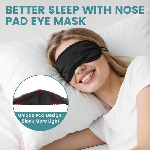 Alt view image 6 of 7 - 20 PCS Sleep Eye Masks Blindfolds - Light-Tight with Nose Pad & Adjustable Strap, Bulk Comfortable Breathable Party Supplies for Team Building Travel, Black Eye Cover for Women Men