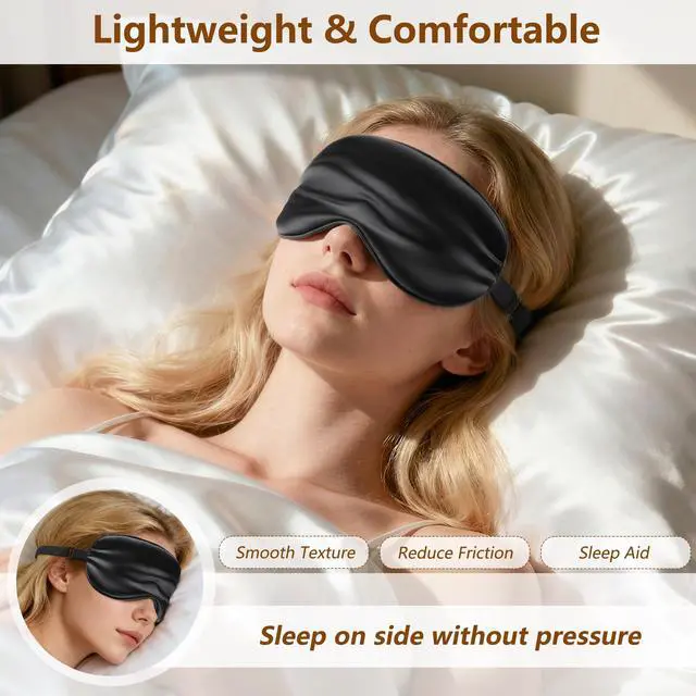 Alt view image 2 of 7 - Sleep Mask Silk Eye Mask for Men Sleeping Mask, Adjustable Elastic Strap for Night Shading Sleep Mask, Soft and Comfortable for Both Men and Women(Black)