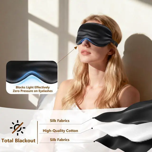 Alt view image 3 of 7 - Sleep Mask Silk Eye Mask for Men Sleeping Mask, Adjustable Elastic Strap for Night Shading Sleep Mask, Soft and Comfortable for Both Men and Women(Black)