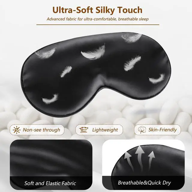 Alt view image 4 of 7 - Sleep Mask Silk Eye Mask for Men Sleeping Mask, Adjustable Elastic Strap for Night Shading Sleep Mask, Soft and Comfortable for Both Men and Women(Black)
