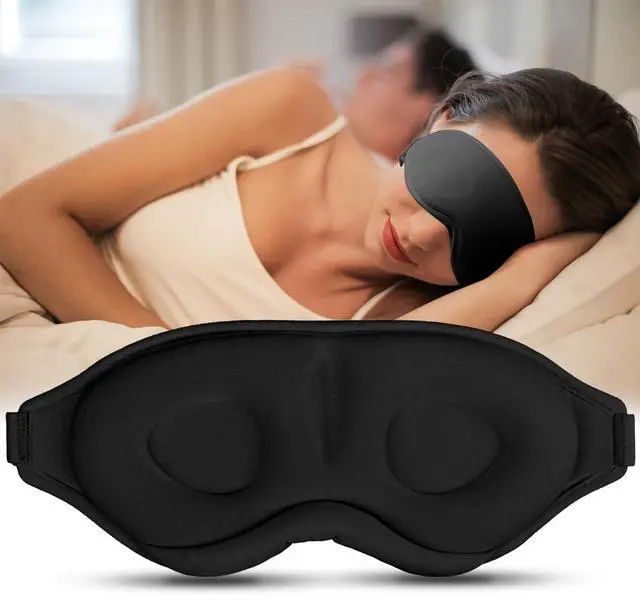 Main image of Sleep Mask for Side Sleeper Women Men, Light Blocking Eye Mask for Sleeping, 3D Contoured Cup Sleeping Mask for Zero Eye Pressure, with Adjustable Elastic Strap for Sleep Travel, Black
