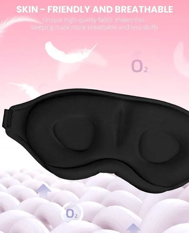 Alt view image 5 of 7 - Sleep Mask for Side Sleeper Women Men, Light Blocking Eye Mask for Sleeping, 3D Contoured Cup Sleeping Mask for Zero Eye Pressure, with Adjustable Elastic Strap for Sleep Travel, Black
