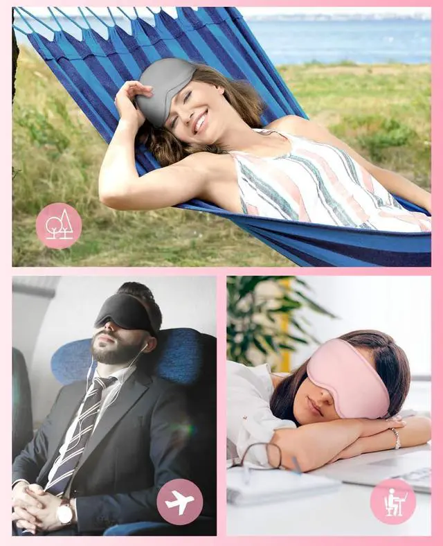 Alt view image 7 of 7 - Sleep Mask for Side Sleeper Women Men, Light Blocking Eye Mask for Sleeping, 3D Contoured Cup Sleeping Mask for Zero Eye Pressure, with Adjustable Elastic Strap for Sleep Travel, Black