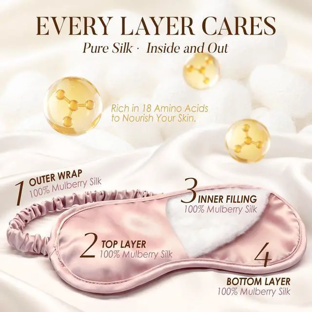 Alt view image 3 of 7 - 100% Mulberry Silk Sleep Eye Mask for Sleeping Women and Men, Pink | 1 Pack, Soft Eye Cover for Pressure-free Sleeping, Travel, Nap, 100% Silk with Elastic Headband, Breathable & Lightweight