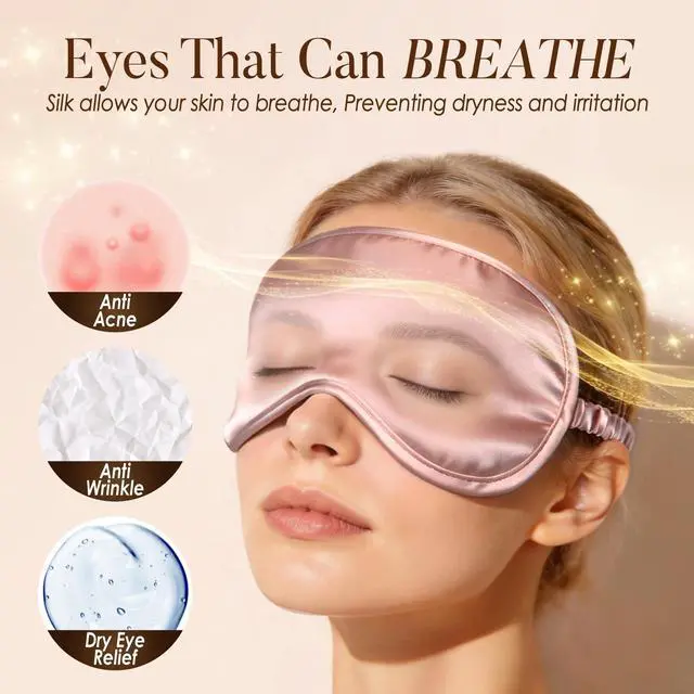 Alt view image 5 of 7 - 100% Mulberry Silk Sleep Eye Mask for Sleeping Women and Men, Pink | 1 Pack, Soft Eye Cover for Pressure-free Sleeping, Travel, Nap, 100% Silk with Elastic Headband, Breathable & Lightweight