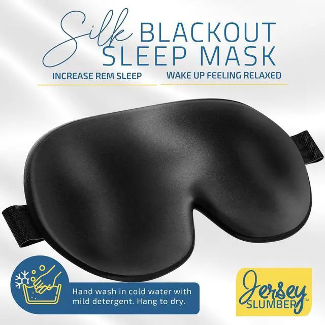 Alt view image 2 of 7 - 100% Silk Sleep Mask for Women Men Side Sleeper - Light Blocking Eye Mask for Sleeping, Zero Pressure Soft Blindfold, Adjustable Strap, Silk Eye Cover for Travel Nap - Black