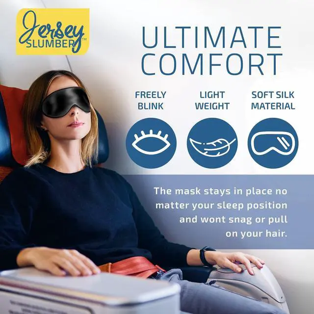 Alt view image 3 of 7 - 100% Silk Sleep Mask for Women Men Side Sleeper - Light Blocking Eye Mask for Sleeping, Zero Pressure Soft Blindfold, Adjustable Strap, Silk Eye Cover for Travel Nap - Black