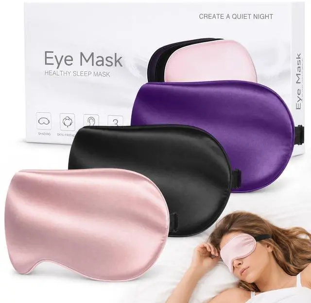 Main image of Silk Sleep Mask, Light Blocking Eye Mask for Sleeping with Adjustable Strap | 3 Pack Super Soft Sleep Blindfold for Women & Men,