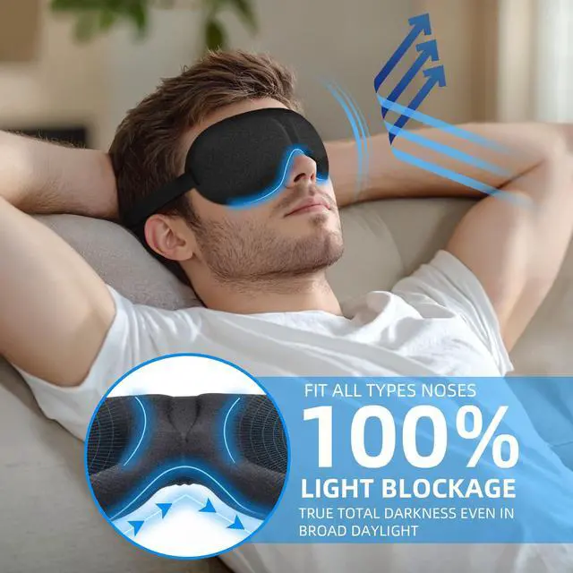 Alt view image 2 of 7 - Sleep Mask for Back and Side Sleeper 3 Pack, 100% Blackout Eye Mask | 3D Zero Eye Pressure, Night Blindfold for Women Men, Lightweight & Breathable Soft Sleeping Eye Cover, Travel Nap Essentials