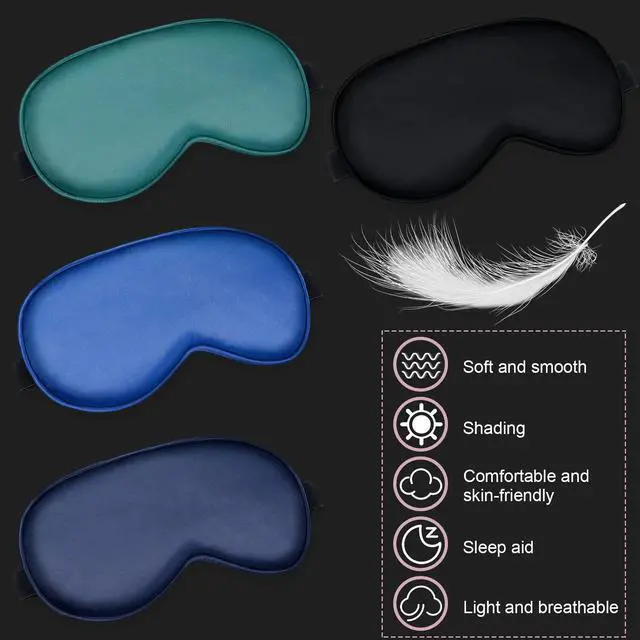 Alt view image 4 of 6 - 4 Pcs Silk Sleep Eye Masks Smooth Soft Satin Eye Covers with Adjustable Strap Blindfold for Sleeping Blocking Out Lights Travel Relaxation (Royal Blue, Dark Green, Navy Blue, Black)
