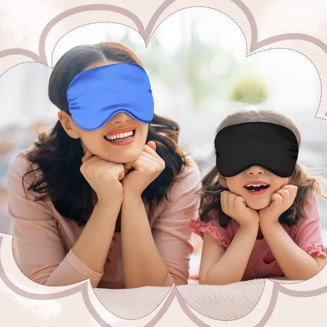 Alt view image 5 of 6 - 4 Pcs Silk Sleep Eye Masks Smooth Soft Satin Eye Covers with Adjustable Strap Blindfold for Sleeping Blocking Out Lights Travel Relaxation (Royal Blue, Dark Green, Navy Blue, Black)