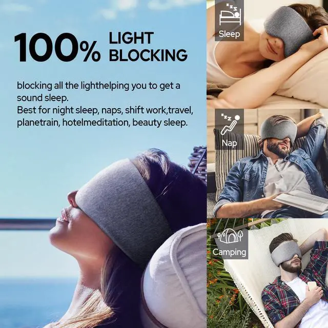Alt view image 6 of 7 - Cotton Sleep Eye Mask for Men and Women, 100% Blocking Light Sleeping Mask | Soft Zero Pressure Cooling Blackout Eye Masks for Sleep, Eye Covers for Sleeping fits All Heads Adjustable